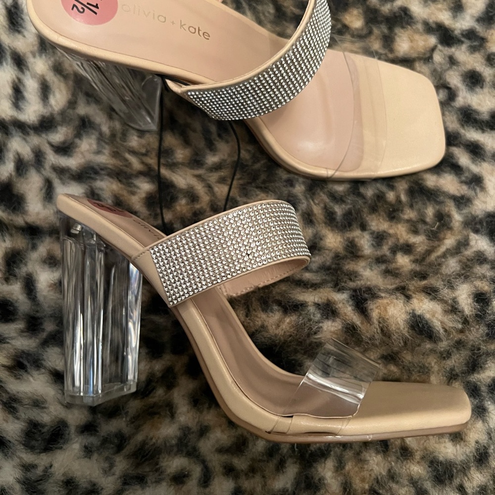 olivia and kate nude heels with clear heel and rhinestone